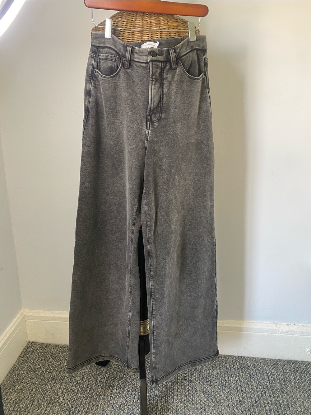 Good American Gray High-Rise Wide Leg Jeans